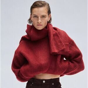 Thakoon Scarf Sweater Red Cowl Neck Thick Chunky Alpaca